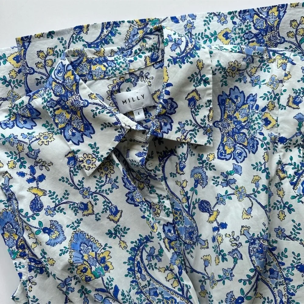 Milly Maxwell Sketched Paisley Dress in Blue and White Size 4